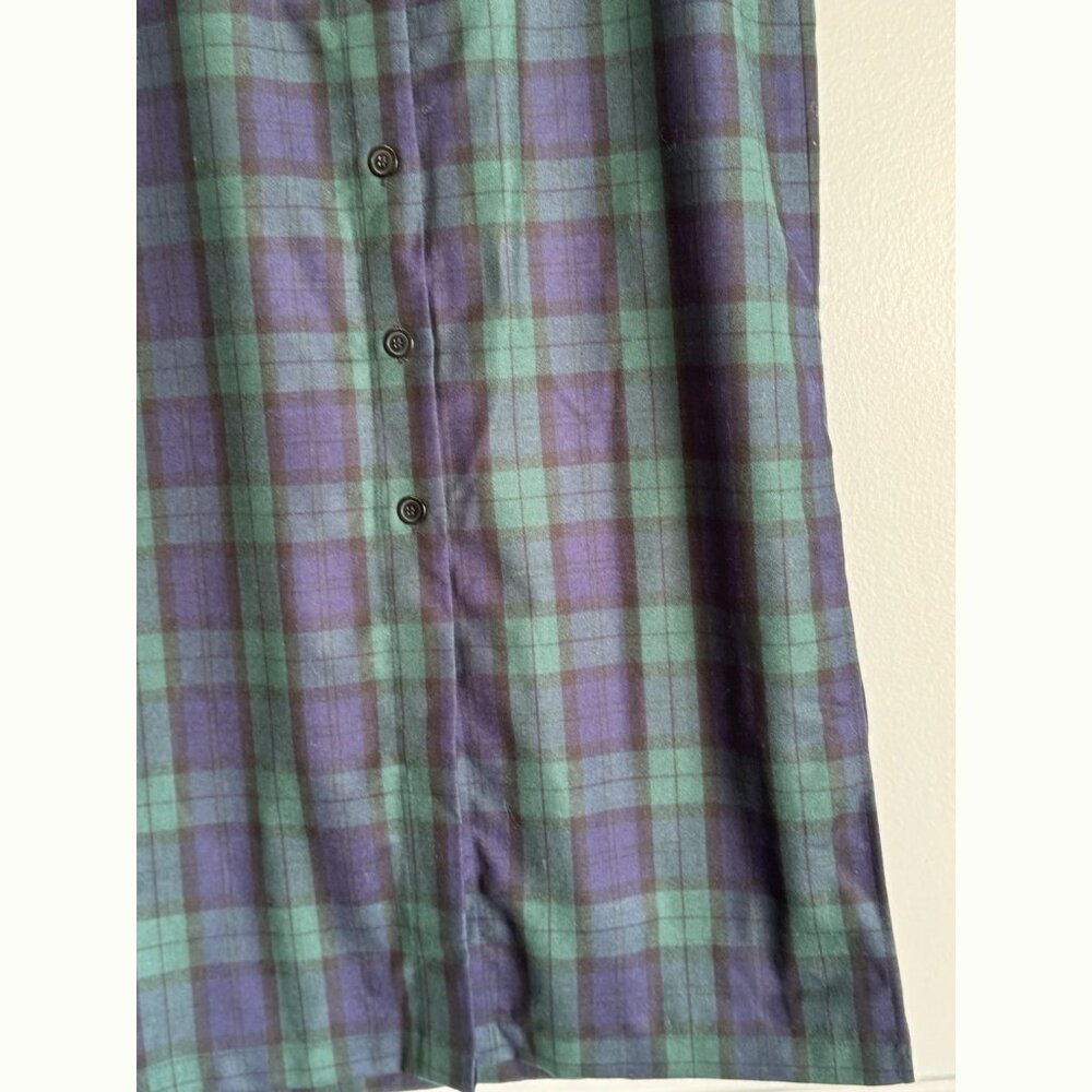 Pendleton Blue Green Plaid Virgin Wool Button Skirt 12P Dark Academia Preppy - Picture 3 of 10